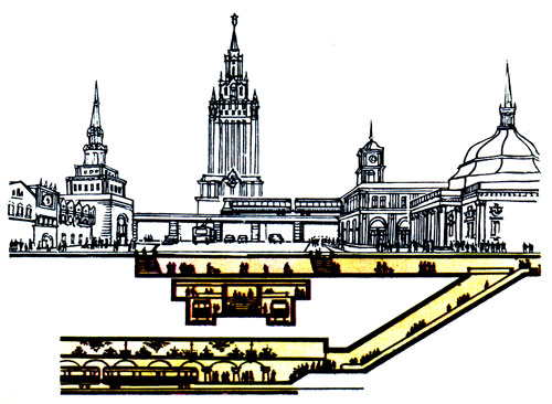 Схема развития подземных коммуникаций на Комсомольской площади в Москве