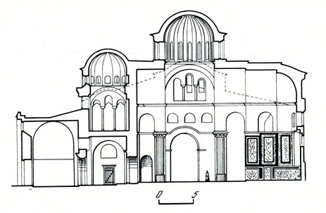 Константинополь. Монастырь Пантократора. Южная церковь, нач. XII в. Продольный разрез
