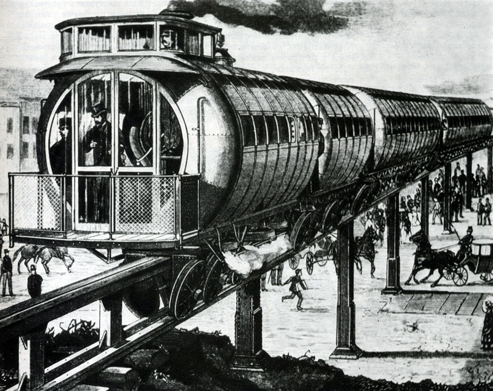 Первая американская монорельсовая железная дорога в Бостоне. Опытный участок, построенный Мейгсом в 1886 г