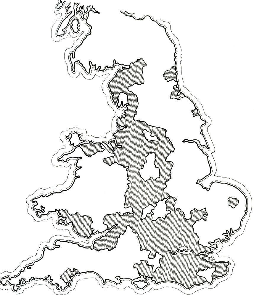 Территории Англии, охваченные районной планировкой к середине 30-х годов