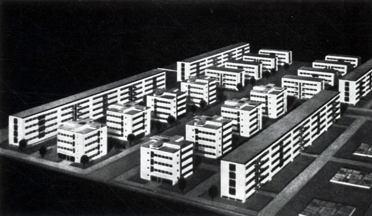 Проект застройки жилого квартала без внутренних дворов для Берлина, предложенный инж. Мюллером в 1930 г