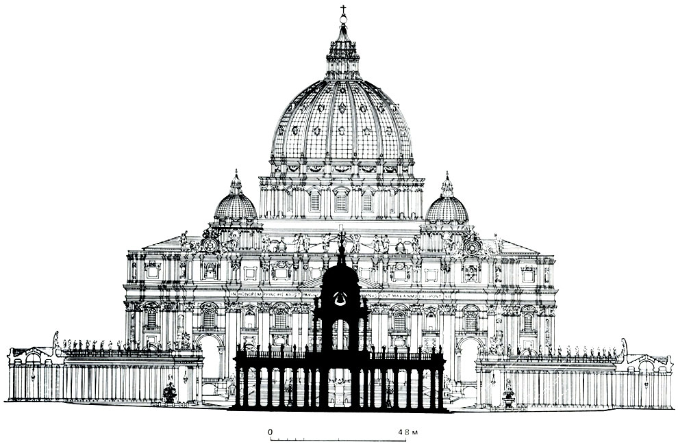 Рим. Главный фасад собора св. Петра и колокольня, спроектированная Карло Фонтана