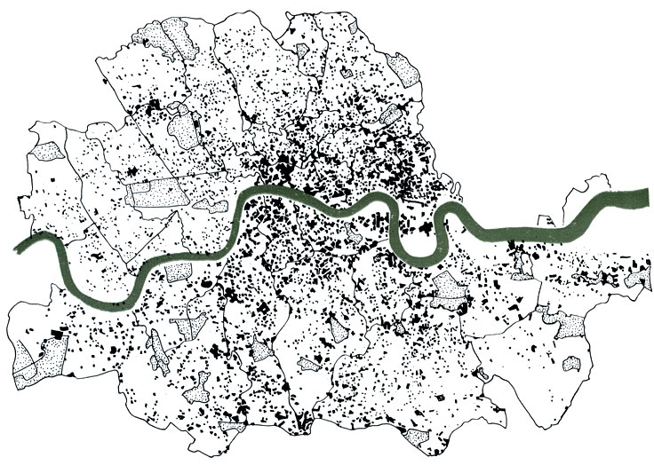 План Лондонского графства; показаны разрушения, причиненные войной