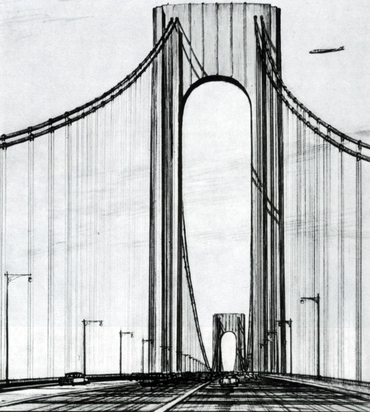 Мост Веррацано через океанский пролив Норроус. Открыт в 1964 г. Крупнейший вантовый мост в мире; центральный пролет 1,3 км. Мост функционирует в двух уровнях и является кратчайшей дорогой из Нью-Йорка в Филадельфию и Вашингтон