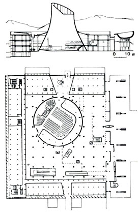 Здание Ассамблеи в Чандигархе. Разрез и план