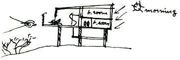 Гостиница в Ору-Прету, 1940 г. Схема разреза (рисунок О. Нимейера)
