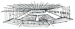 Национальный университет в Бразилиа, 1962-1980 гг. Сеплан - центр планирования университета, 1962 г. Эскизы аудитории на главной площади, 1962 г.