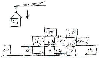 Проект полносборных жилых домов для Бразилиа, 1962 г. Рисунок О. Нимейера, схема блокировки