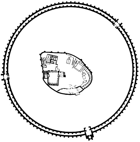 План сиро-хеттского города Самаль (Сендширли) в X-VIII вв. до н. э. Внутри города на пологом холме - цитадель с дворцовыми постройками у северо-западной стены (масштаб у рисунков общий)