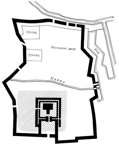 Ниппур. Обнаруженный раскопками план города (геодезическая съемка). Залиты черным - городские стены и святилище с зиккуратом