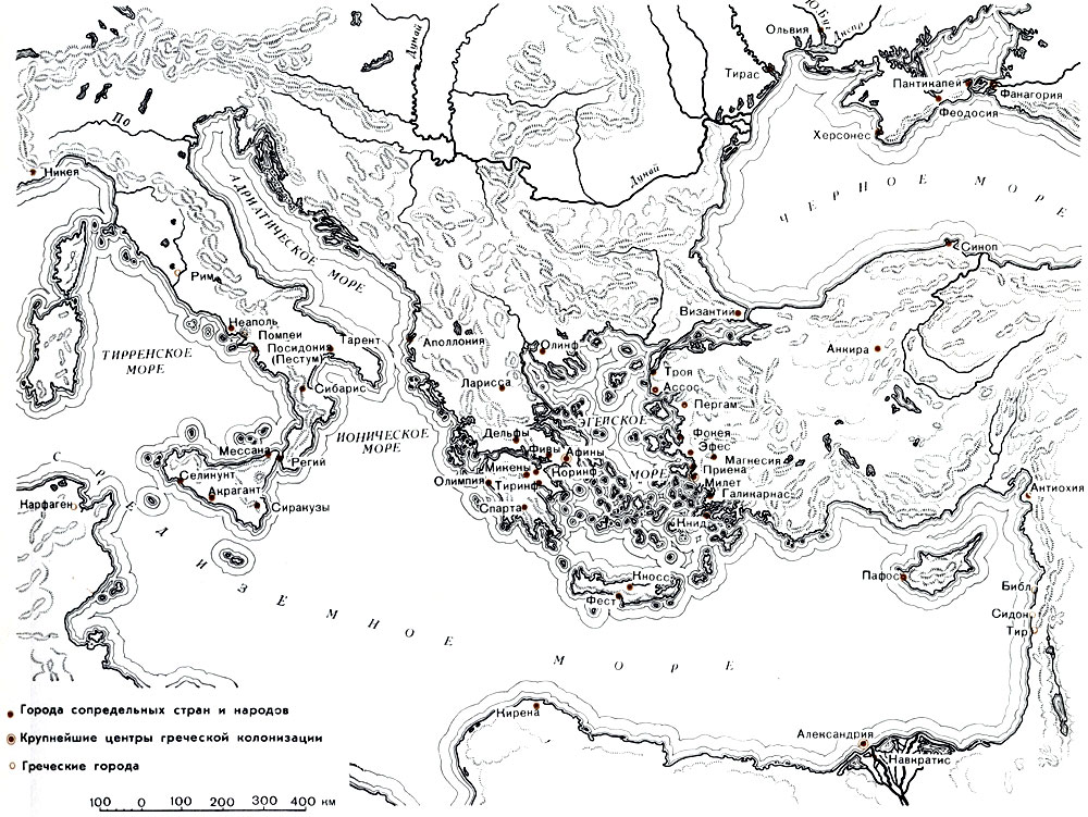 Карта расположения греческих городов эллинистического периода в восточной половине Средиземноморского бассейна