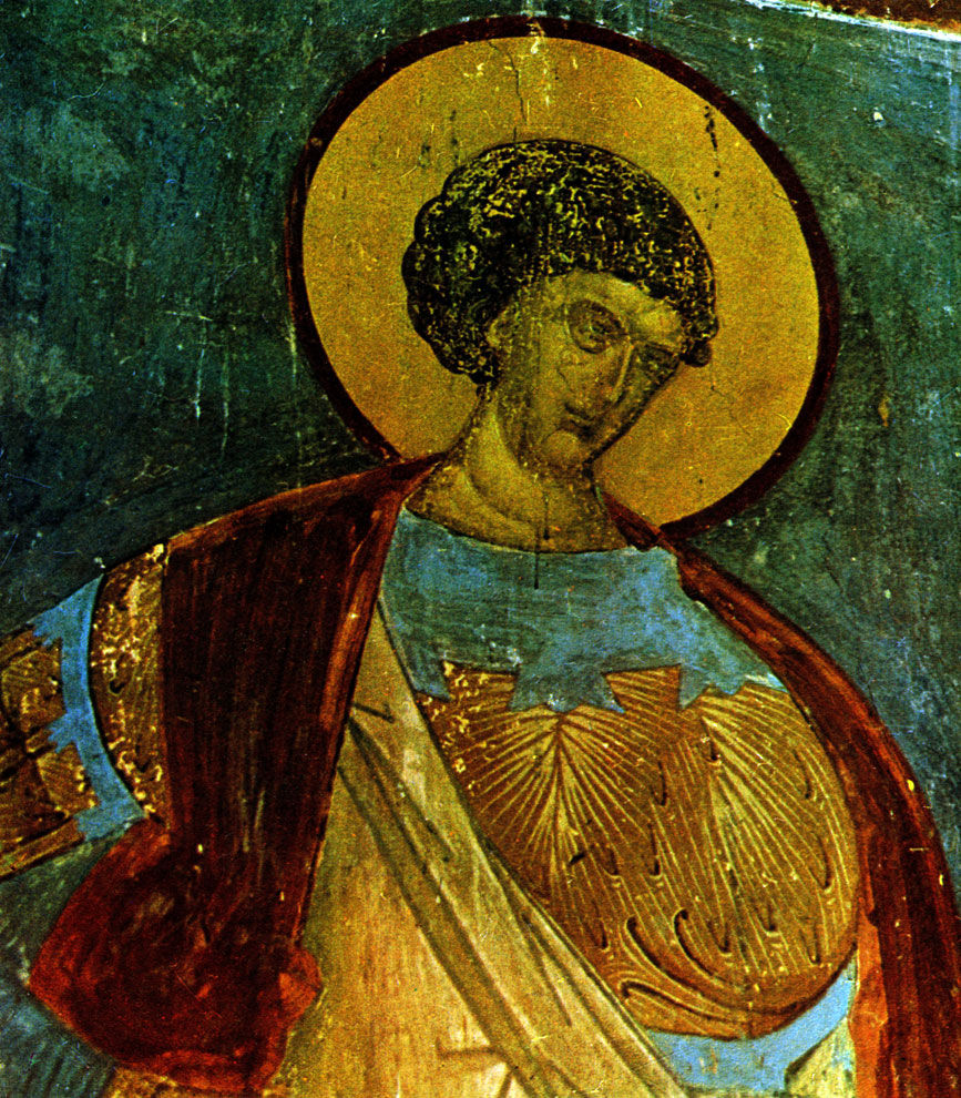  Ferapontov Cloister. The Cathedral of Birth of the Virgin. Demetrius Solunsky. Fragment of Dionisy's fresco. 1500-1502