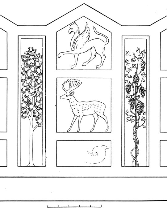 Рис. 46. Декоративная композиция на стенах ансамбля Зала оленей. Вариант реконструкции