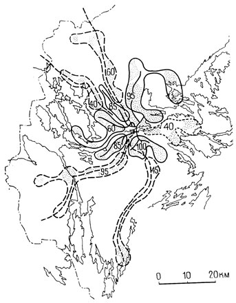 Коридоры урбанизации в зоне Стокгольма (по плану Большого Стокгольма, 1970)