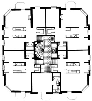 Стокгольм. Квартал Данвиксклиппан. Архитекторы С. Бакстрём и Л. Рейниус, 1943. План этажа