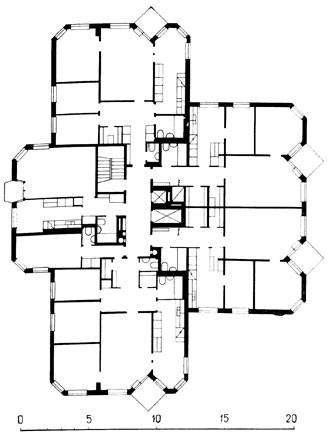 Фарста. 16-этажные односекционные дома. Архитекторы С. Бакстрём и Л. Рейниус, 1961. План этажа