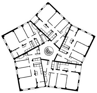 Гётеборг. 9-этажные односекционные дома в районе Вэстра Фрёлунда. Архит. Л. Огрен, 1965. План этажа