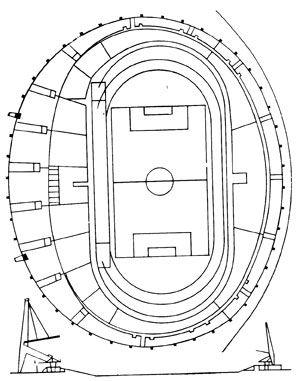 Гётеборг. Стадион 'Нюа Уллеви'. Архитекторы Ф. Янекке и С. Самуэлсон, 1958. План