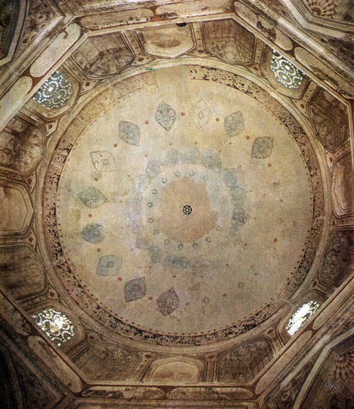 The inner cupola of Shirinbek-aka mausoleum. Painting on ganch plaster