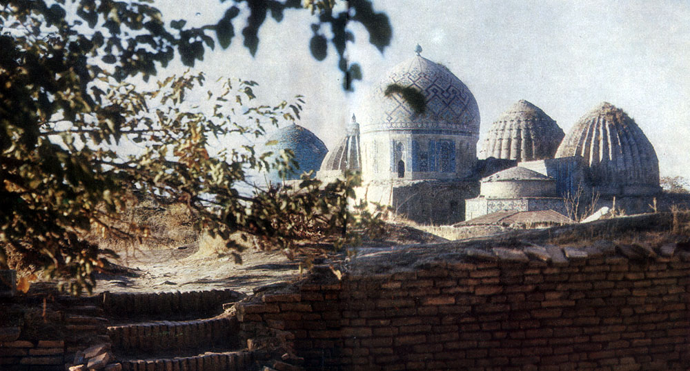Cupolas of mausoleums at the fortress wall in Afrasiab